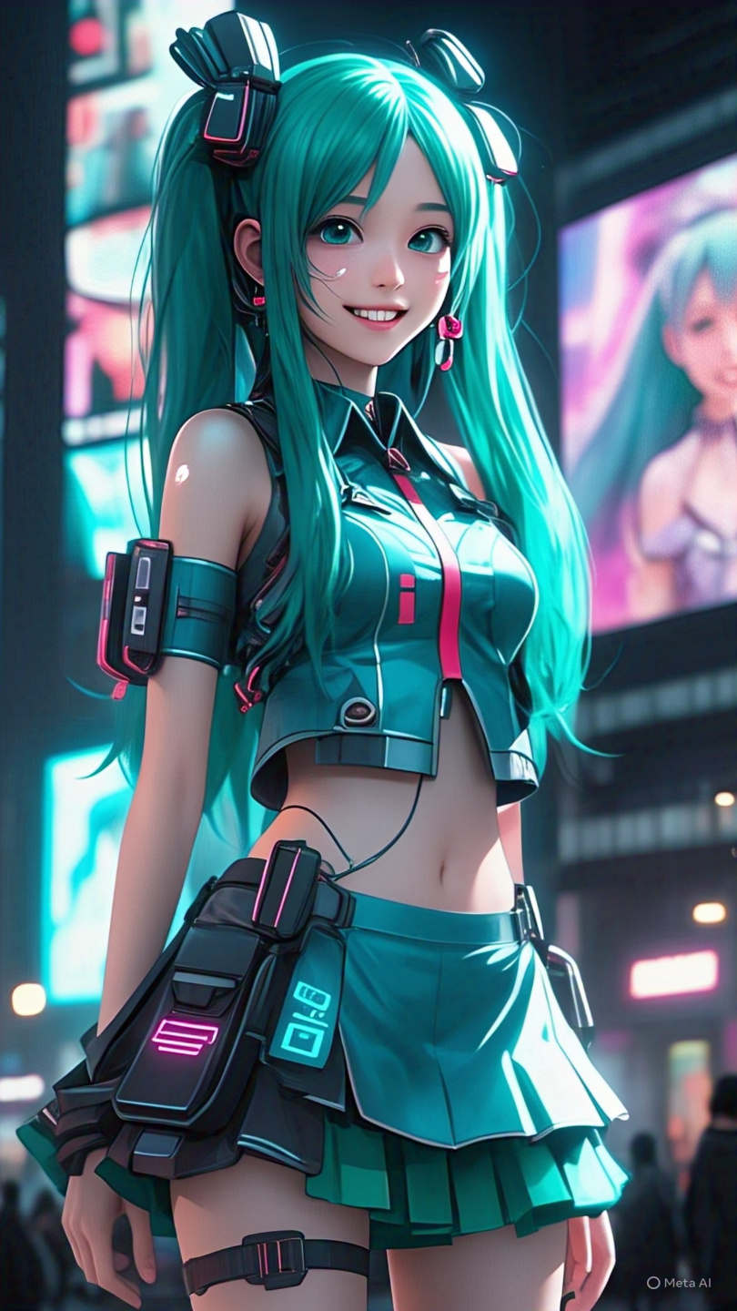 Anime Girl Neon City Smile 3