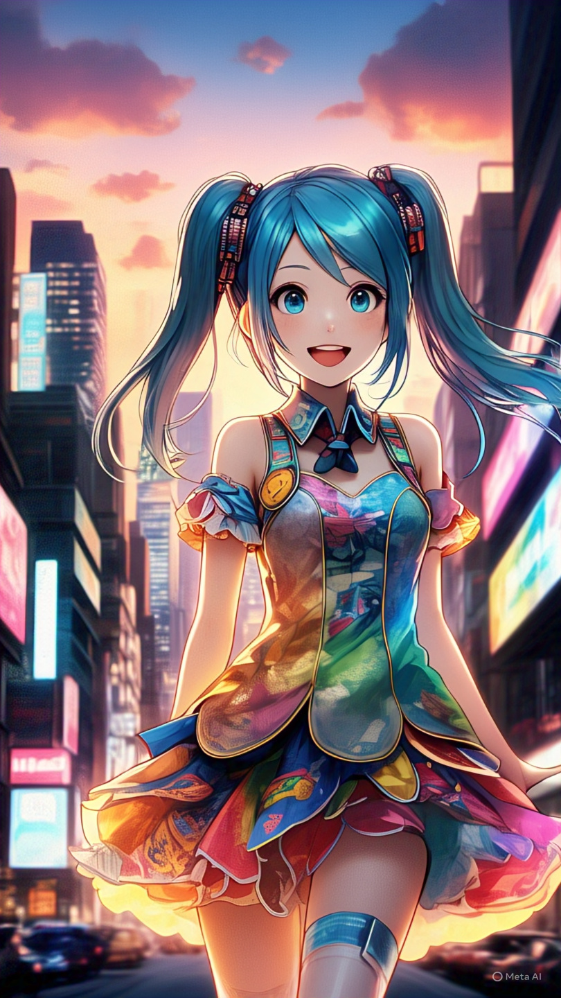 Anime Girl Neon City Smile 4