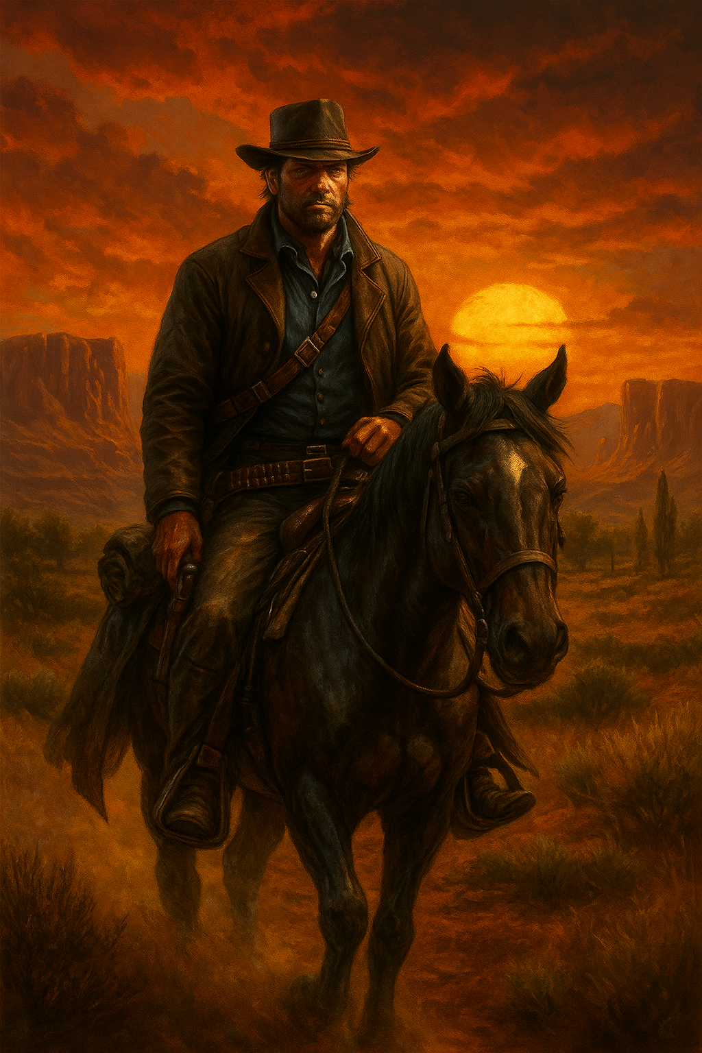 Cowboy Horse Sunset Western