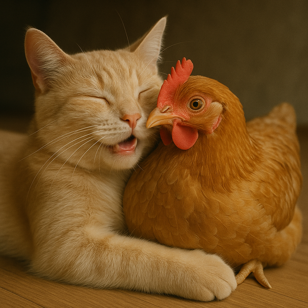 Cat Hugging Chicken Cozy