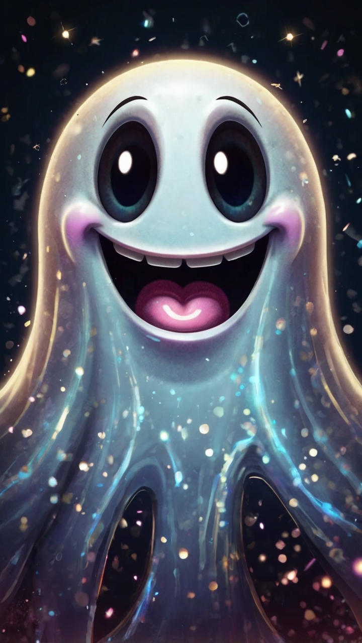 Cute Cartoon Ghost Smiling Sparkles 1