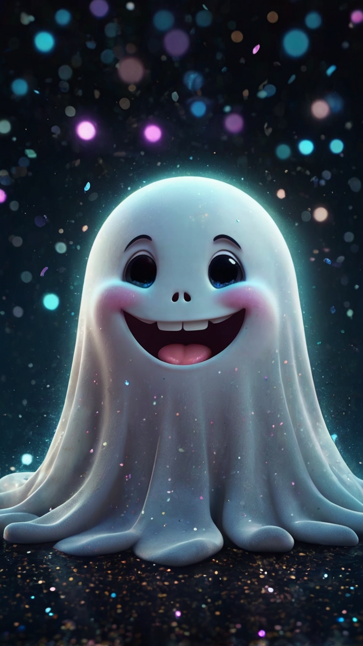Cute Cartoon Ghost Smiling Sparkles 2