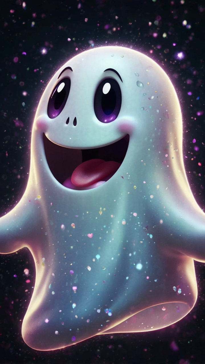 Cute Cartoon Ghost Smiling Sparkles 3