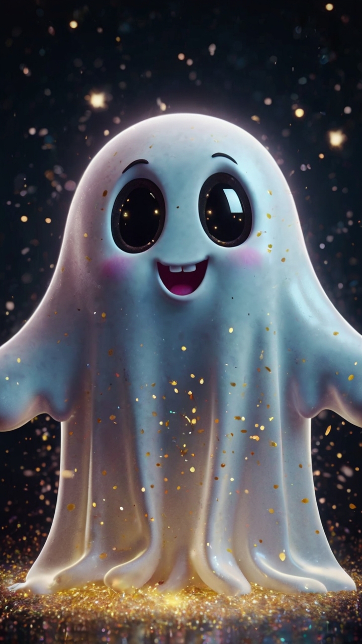 Cute Cartoon Ghost Smiling Sparkles 4