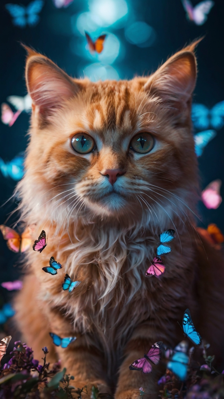 Enchanted Cat Butterflies Portrait 1