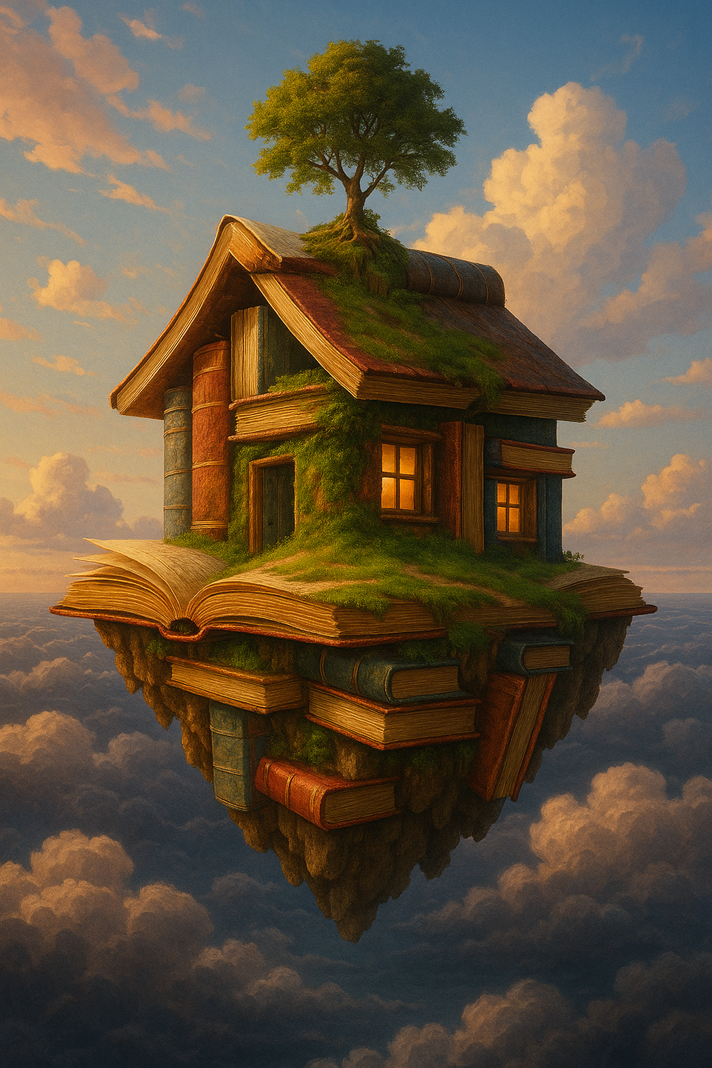 Floating Book Island House Tree