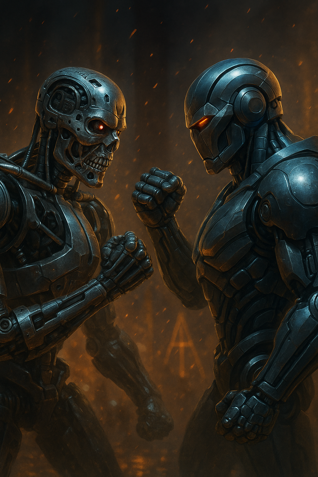 Futuristic Robots Faceoff Industrial Fight Scene 2