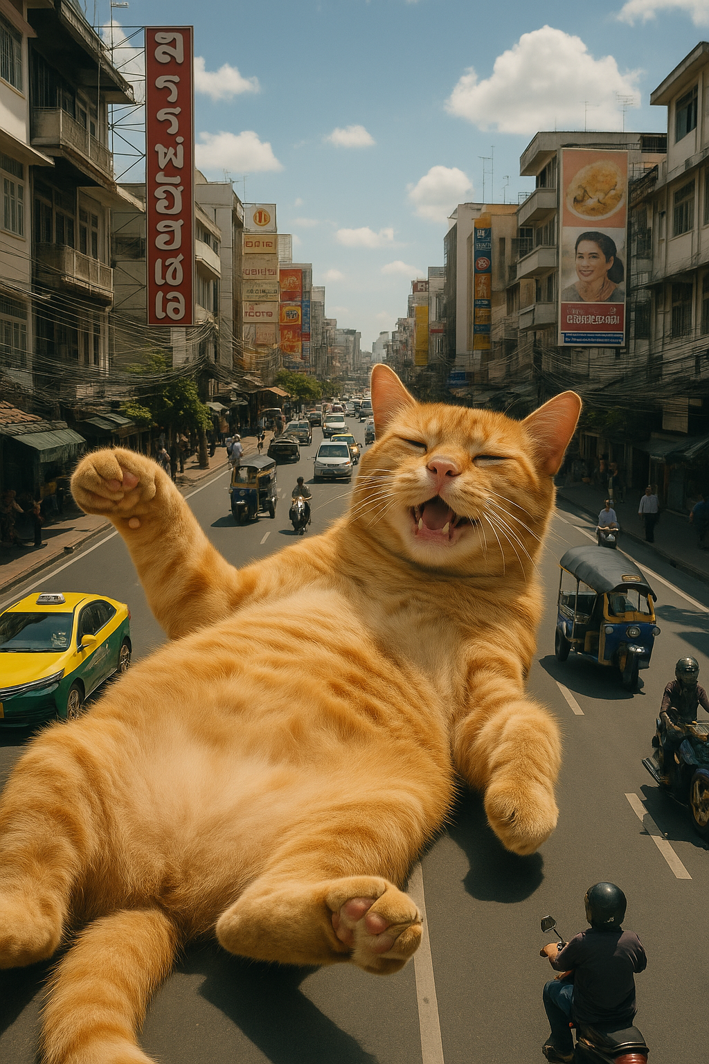 Giant Cat City Traffic Lounging 1