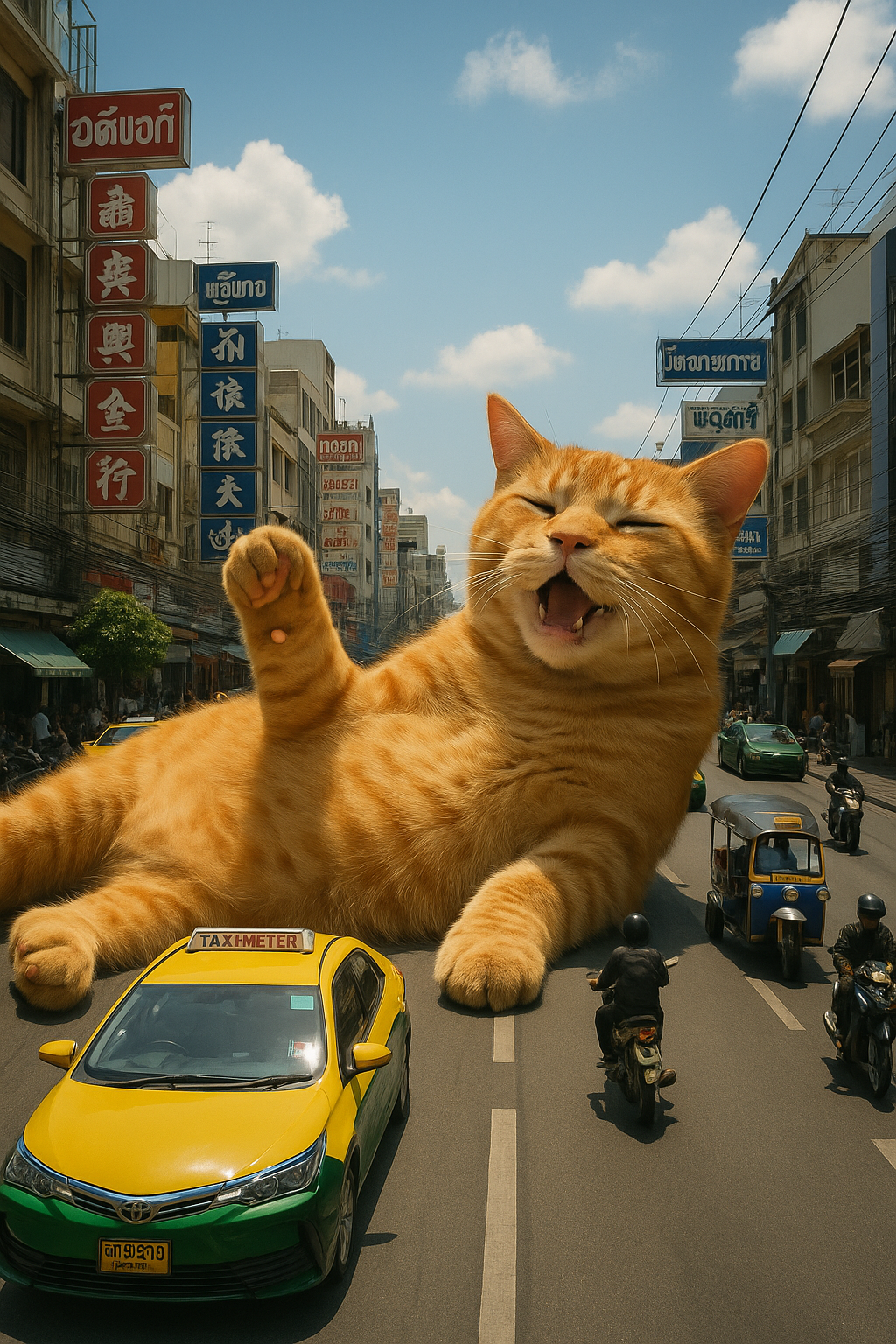 Giant Cat City Traffic Lounging 2