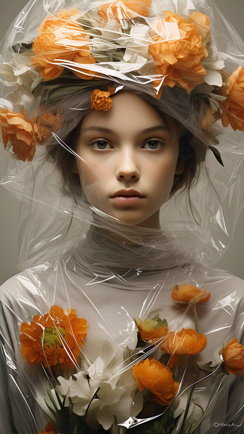 Girl Flowers Plastic Veil Portrait 1
