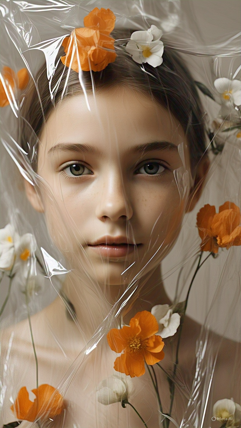 Girl Flowers Plastic Veil Portrait 2