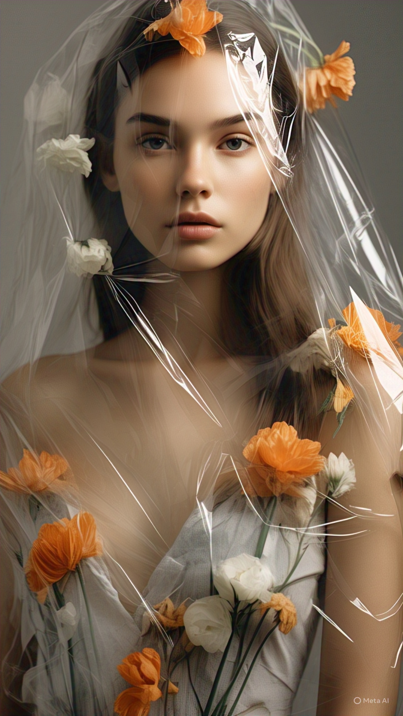 Girl Flowers Plastic Veil Portrait 5