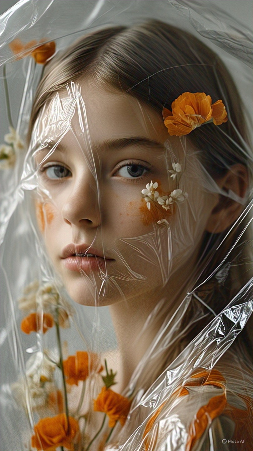 Girl Flowers Plastic Veil Portrait 6