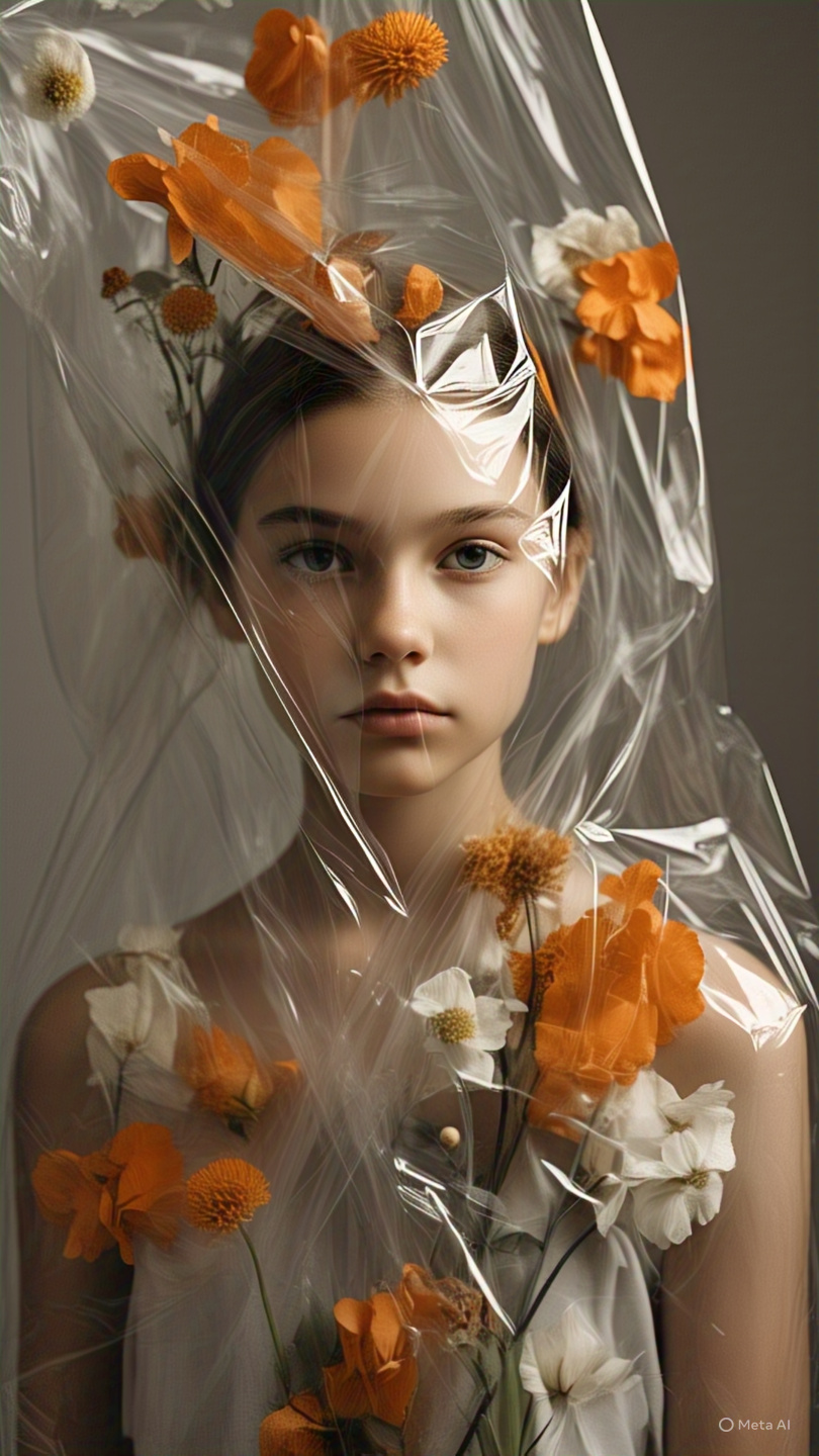 Girl Flowers Plastic Veil Portrait 7