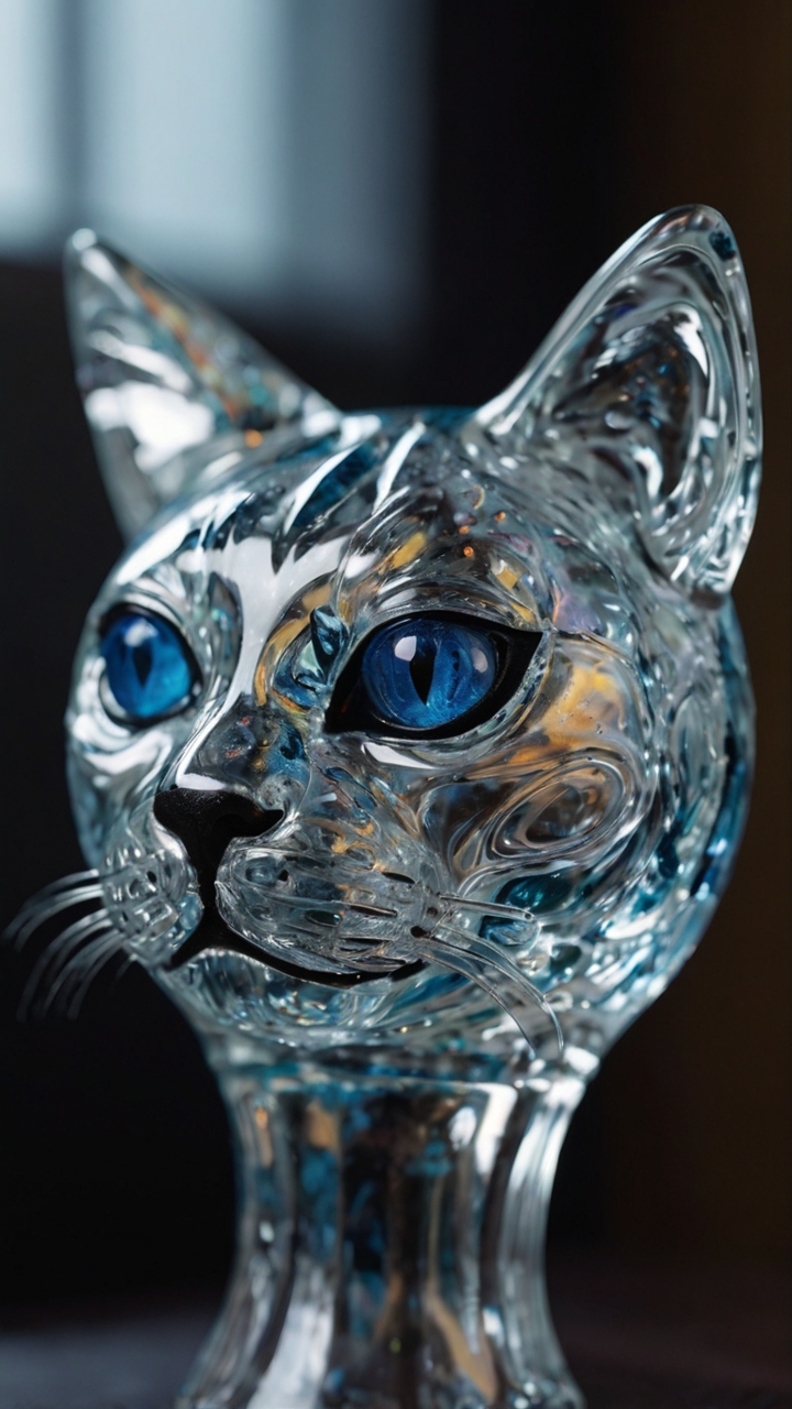Glass Cat Sculpture Blue Eyes 1