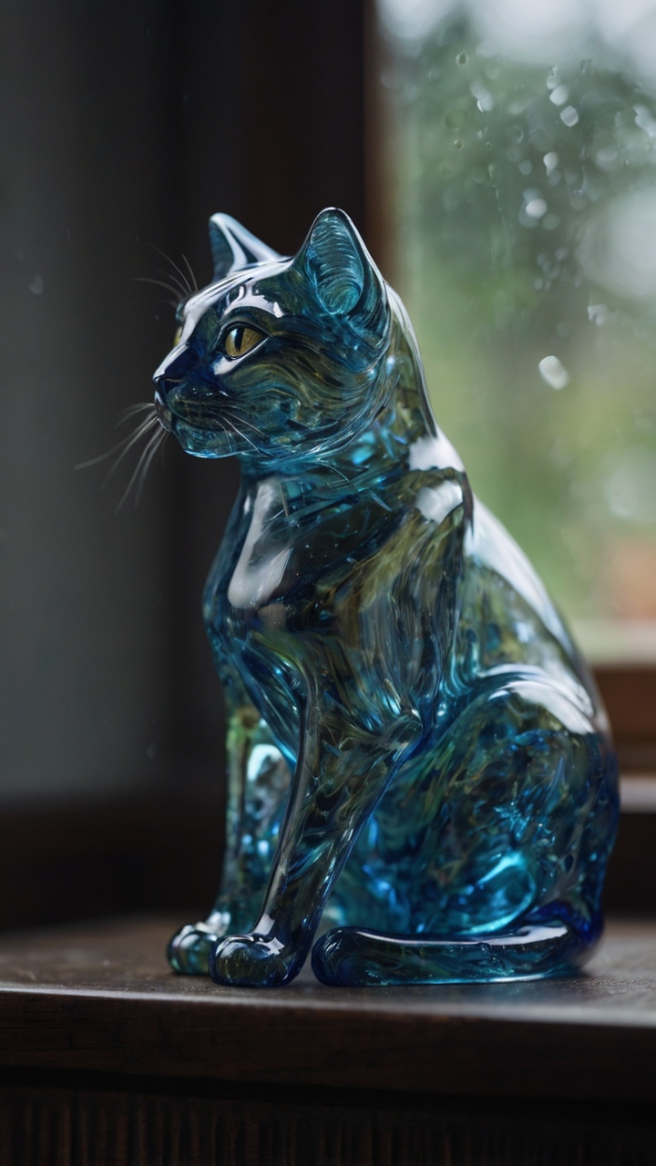 Glass Cat Sculpture Blue Eyes 2
