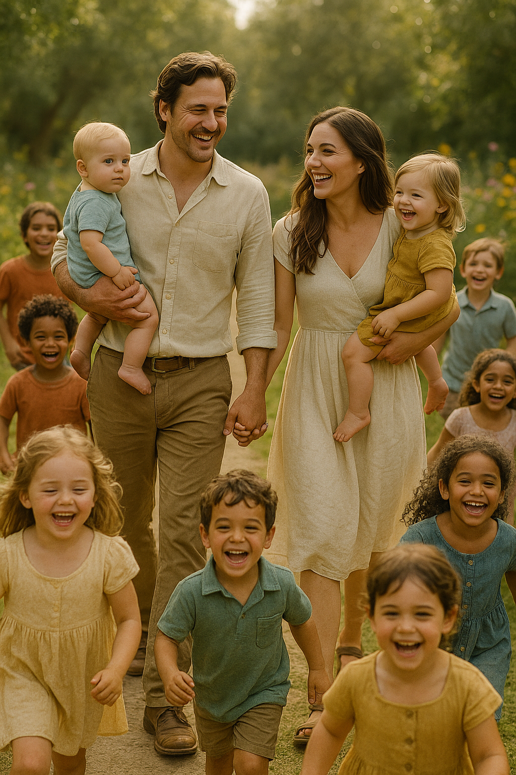 Happy Family Walking Park Children