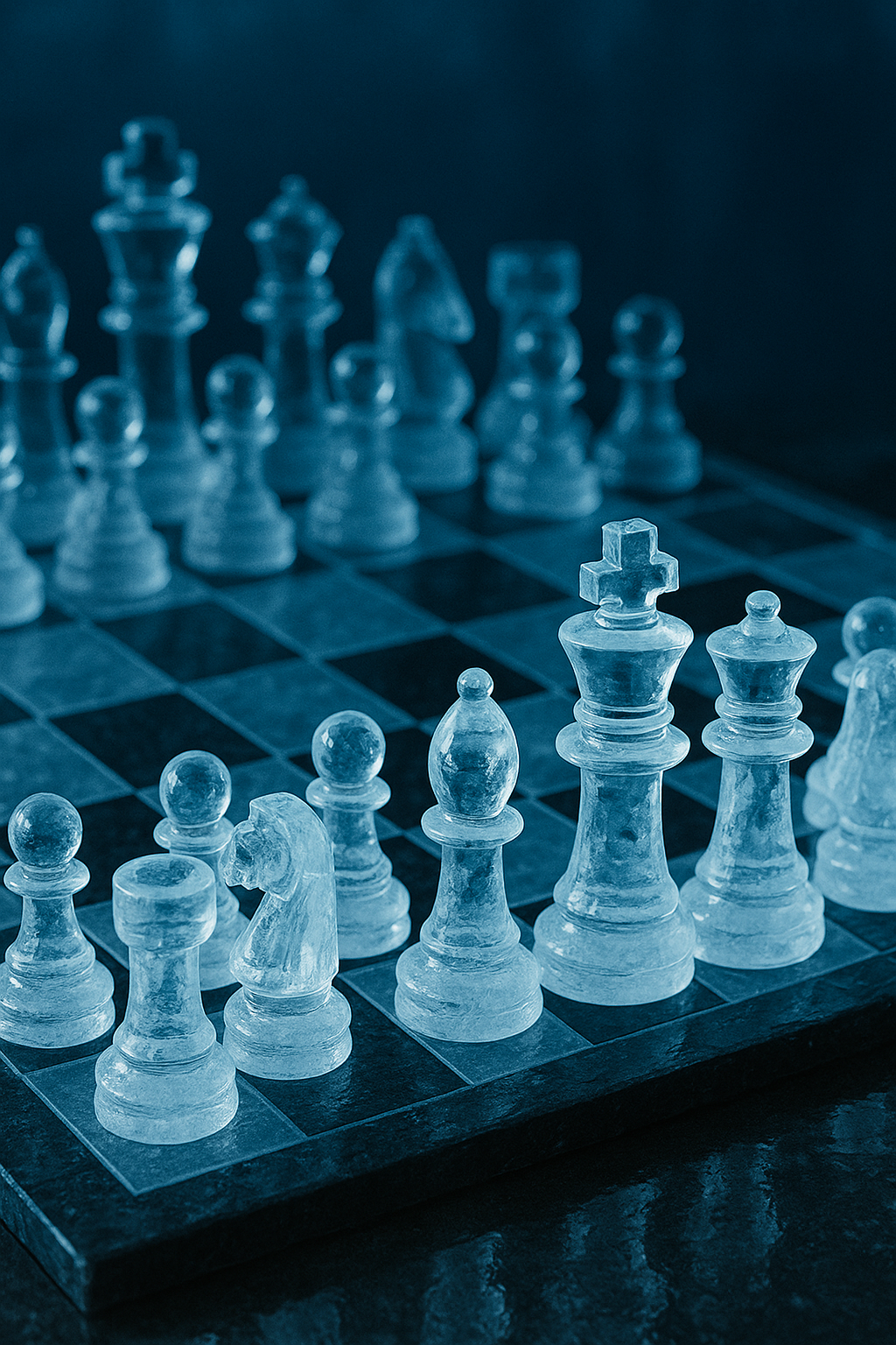 Icy Glass Chess Pieces Blue Light