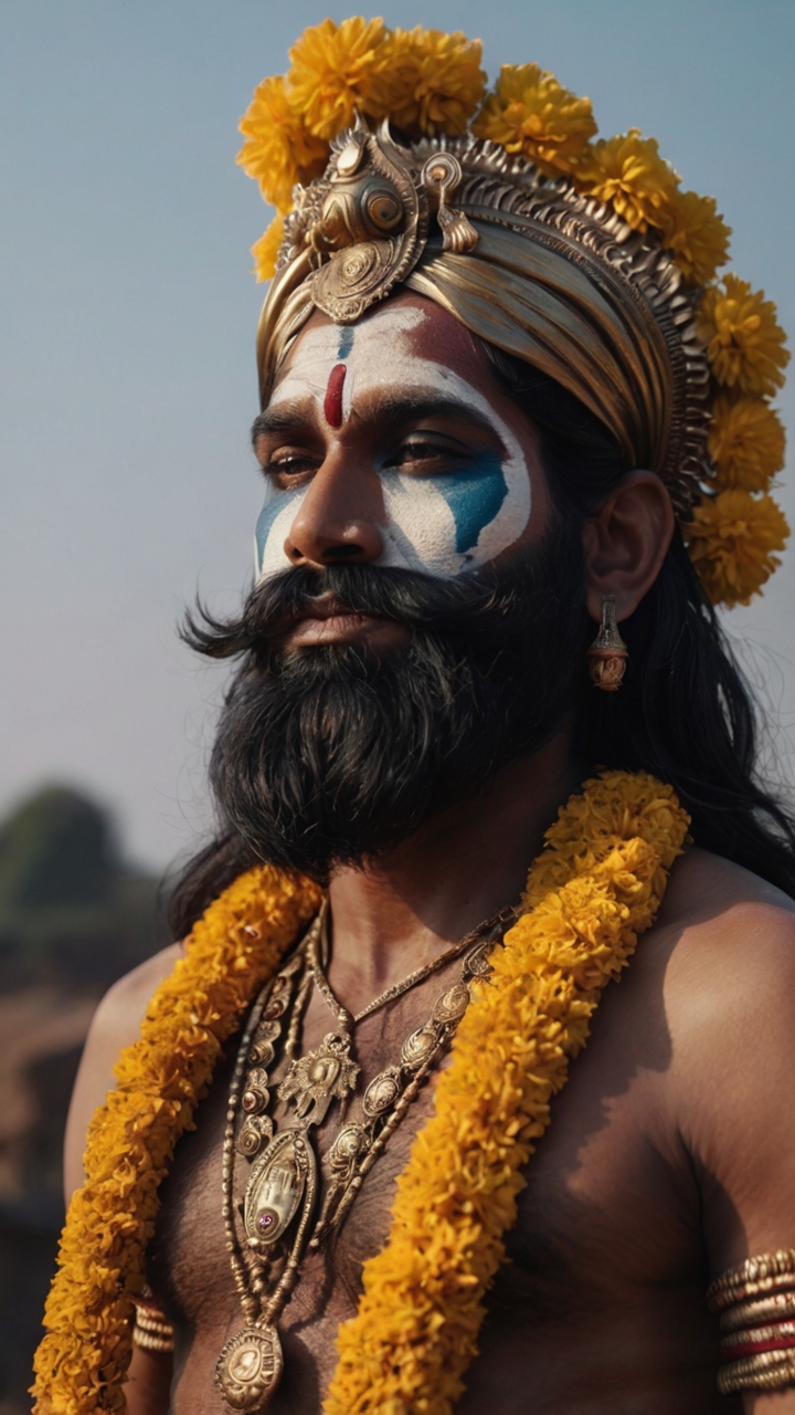 Indian Mythological Warrior Golden Crown Portrait 1