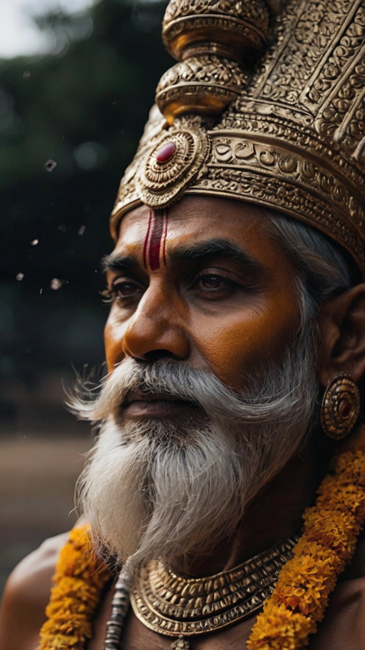 Indian Mythological Warrior Golden Crown Portrait 2