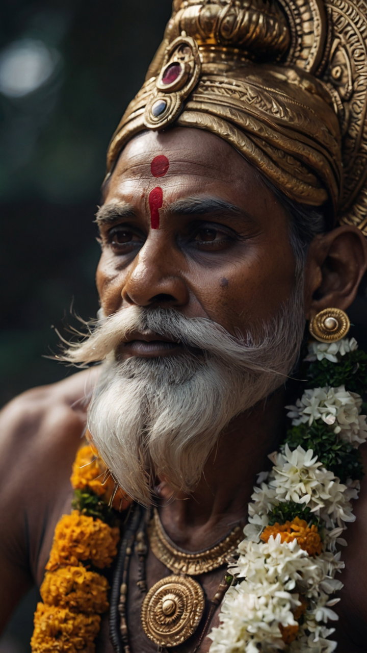 Indian Mythological Warrior Golden Crown Portrait 3