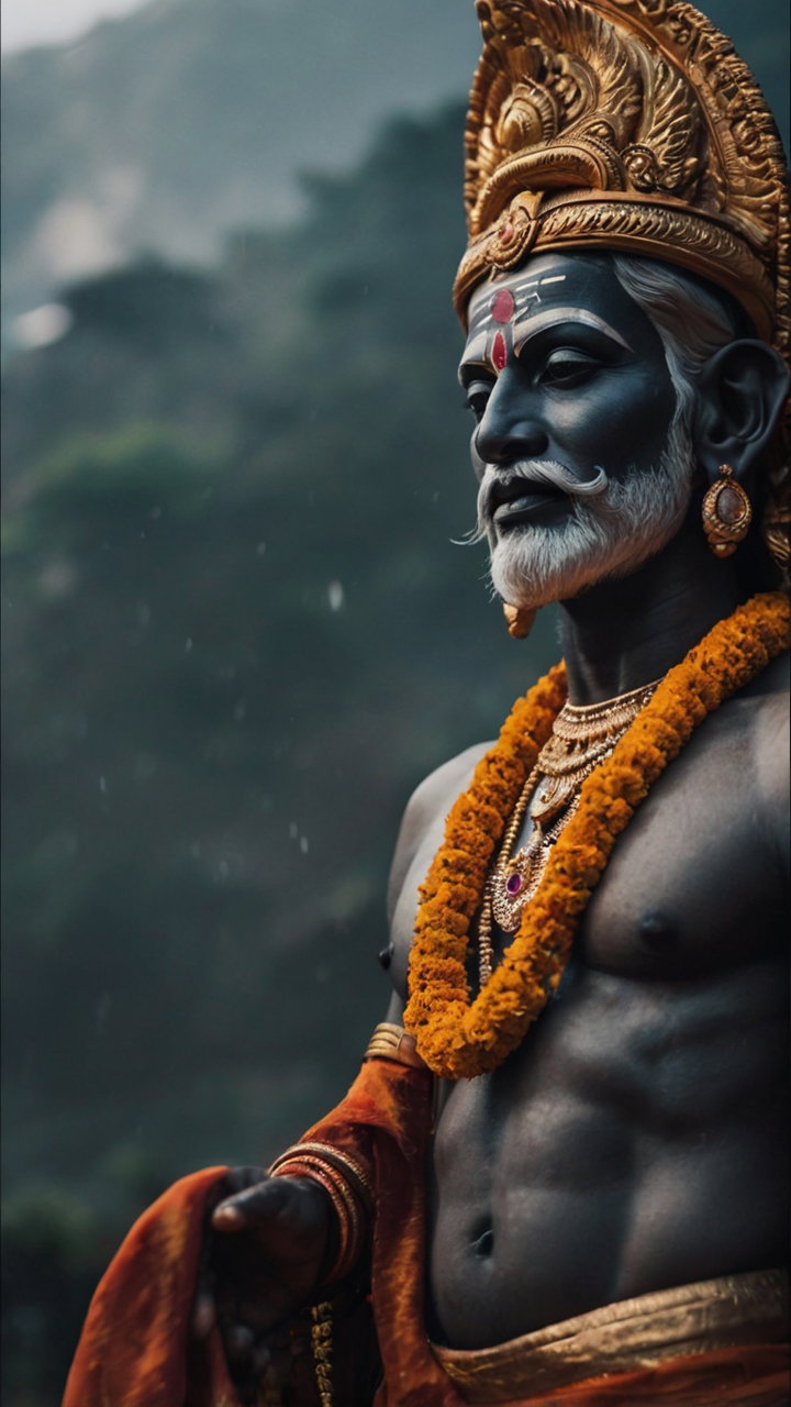 Indian Mythological Warrior Golden Crown Portrait 4