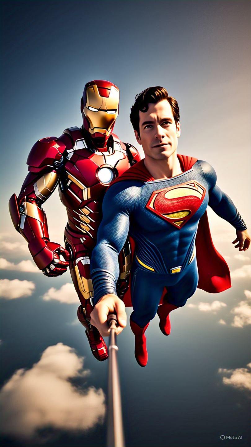 Iron Man Superman Flying Selfie Clouds 1