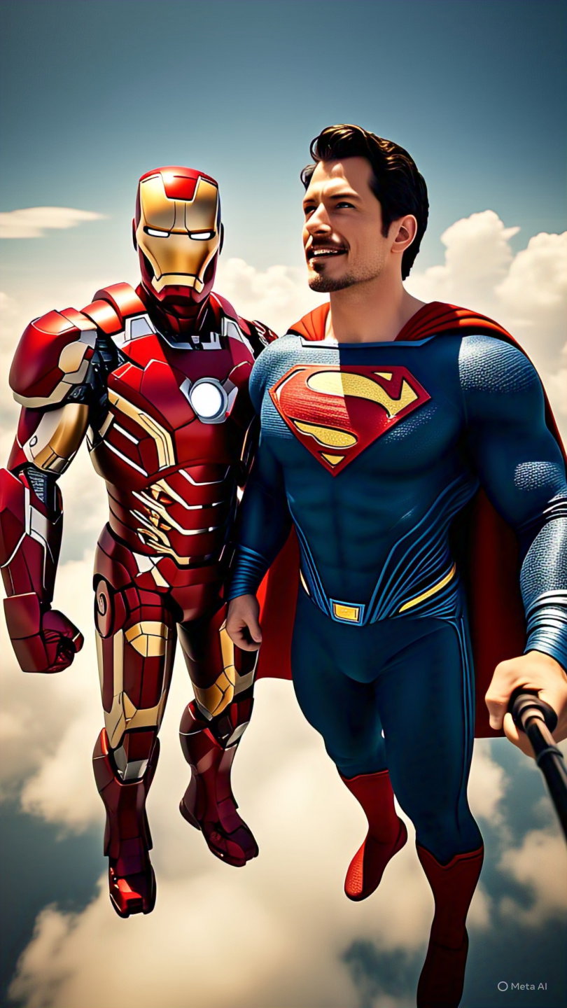 Iron Man Superman Flying Selfie Clouds 2