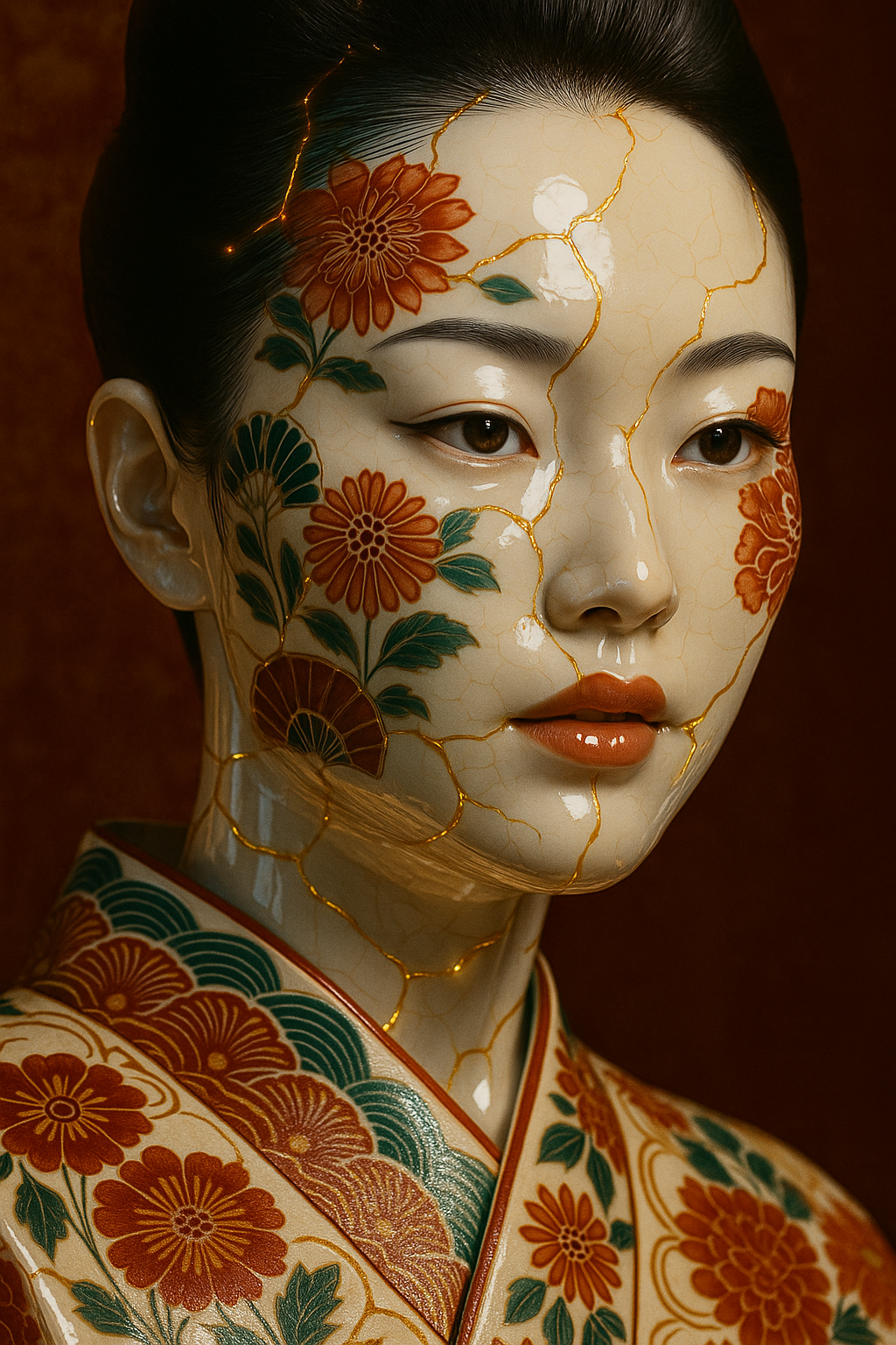 Kintsugi Porcelain Geisha Portrait