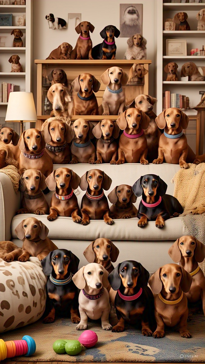 Many Dachshunds Living Room