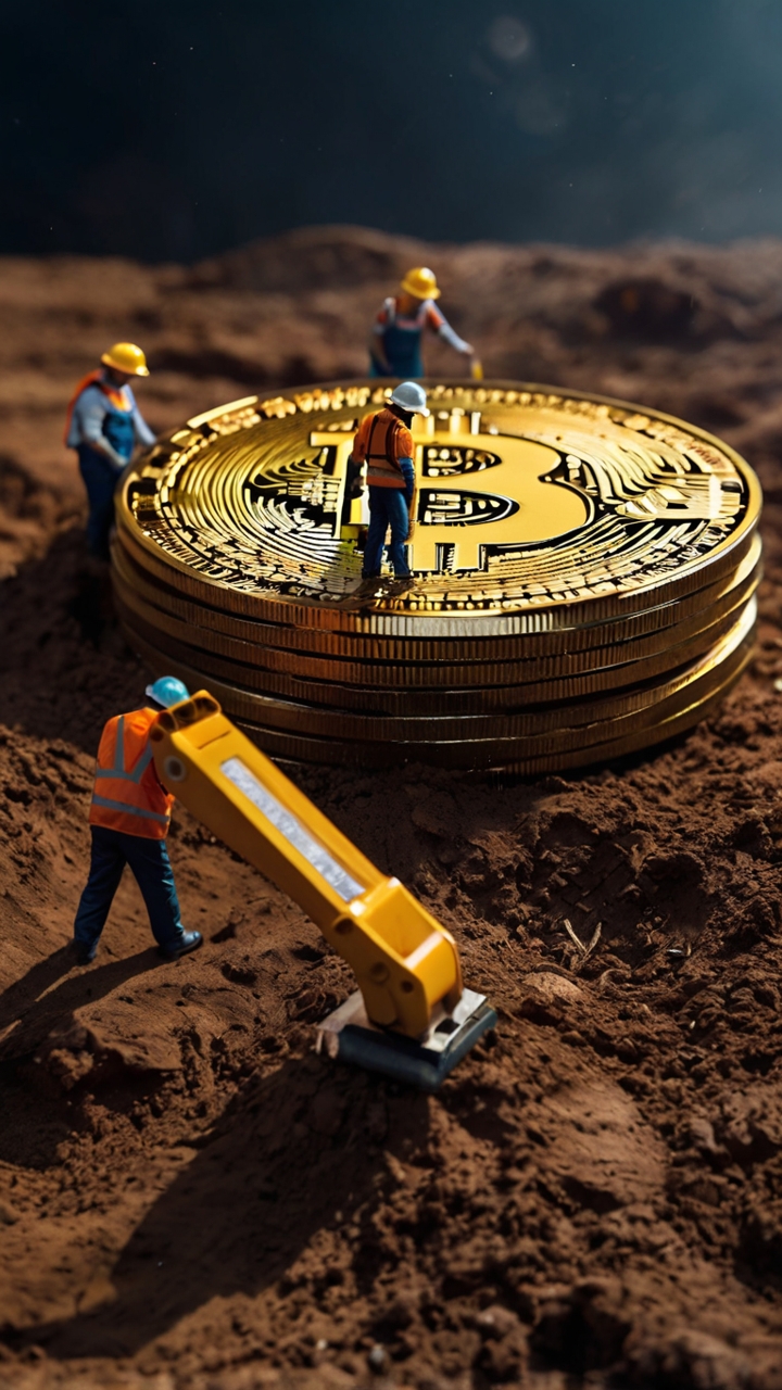 Miniature Workers Mining Giant Bitcoin 2