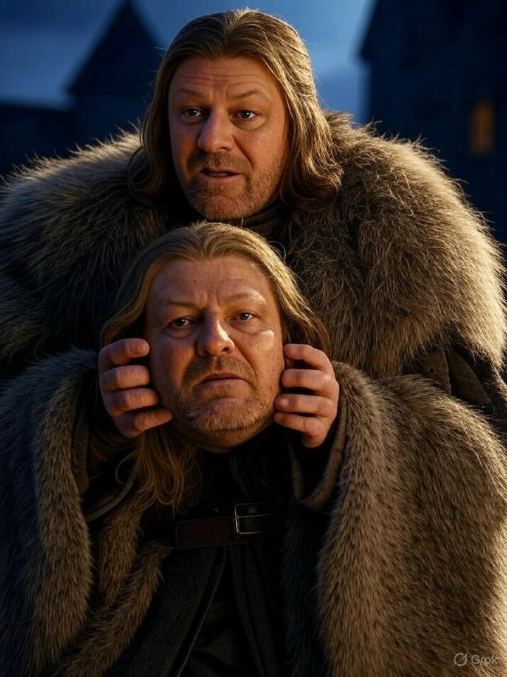 Ned Stark Holding Own Face Fur Cloak