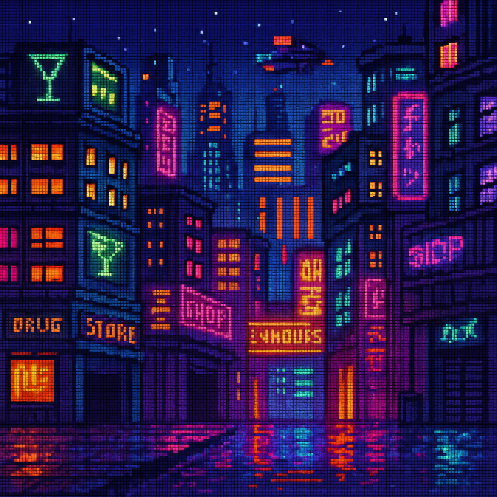 Neon Cyberpunk Pixel City Street