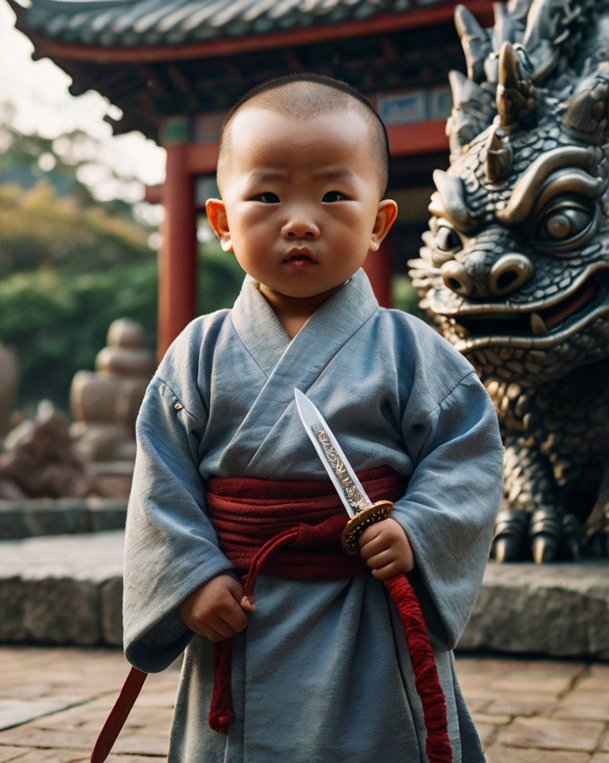 Toddler Monk Warrior Temple Portrait 2