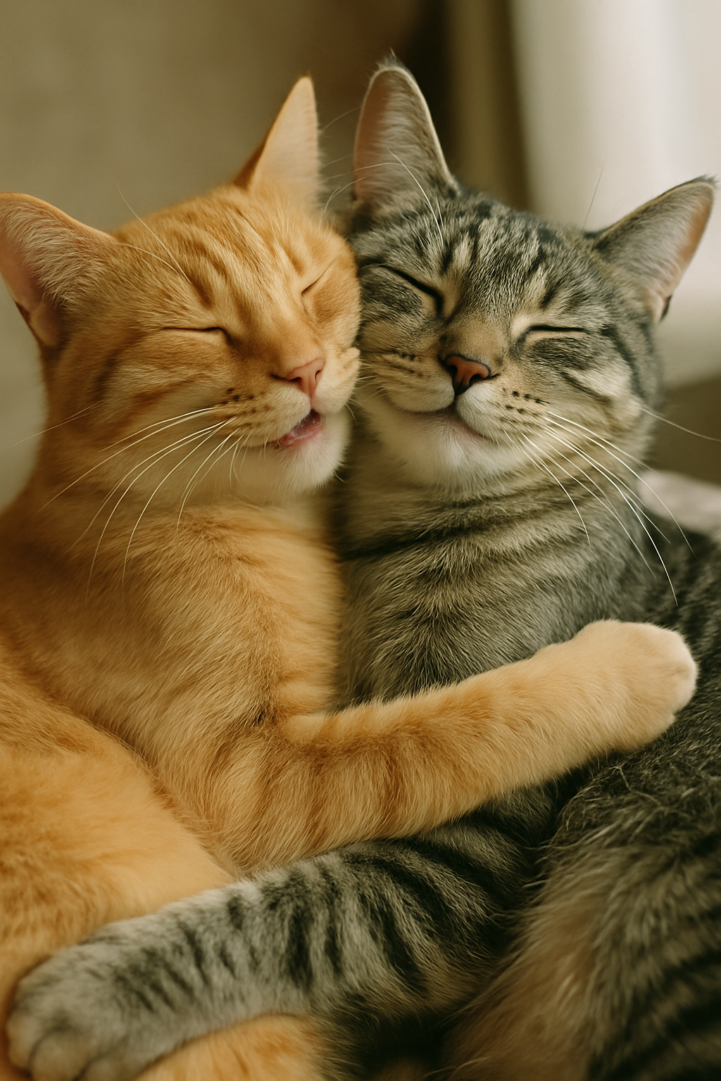 Two Cats Hugging Cozy