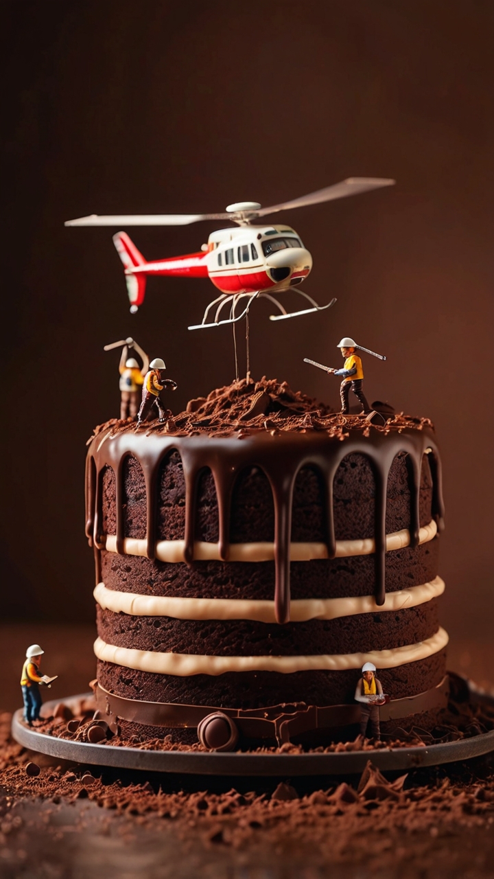 Miniature Workers Chocolate Cake Helicopter