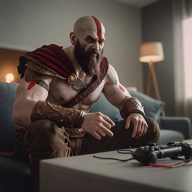 Kratos God Of War Gaming On Couch