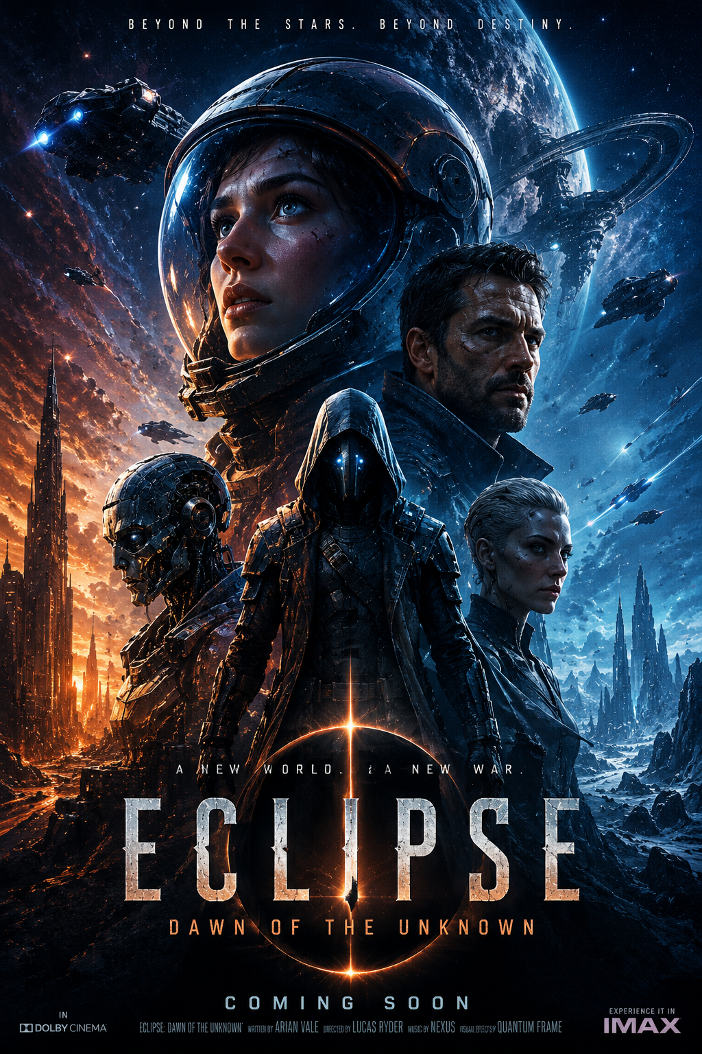 Epic Scifi Movie Poster Astronaut Space Fleet