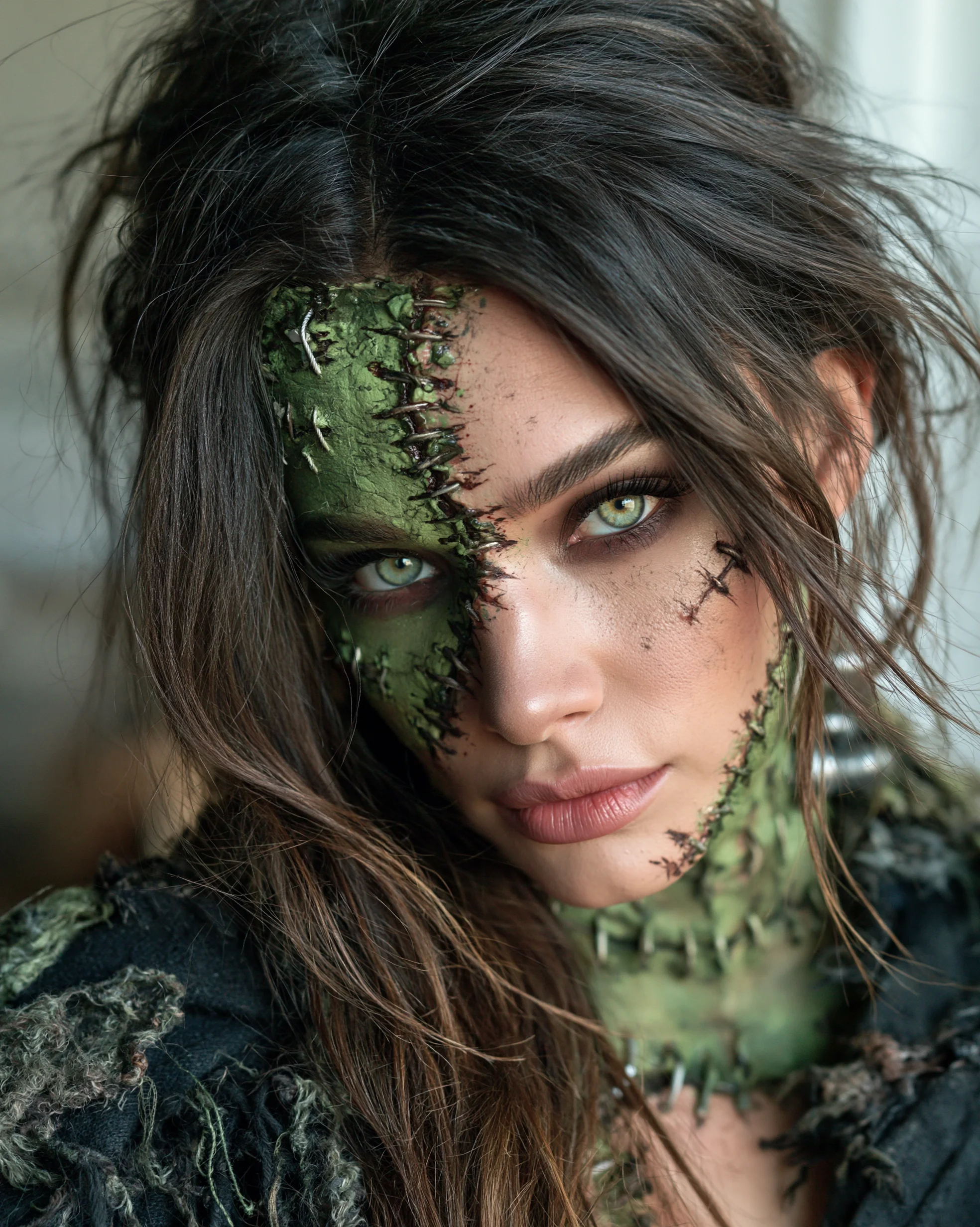 Female Frankenstein Monster Green Stitched Portrait 2