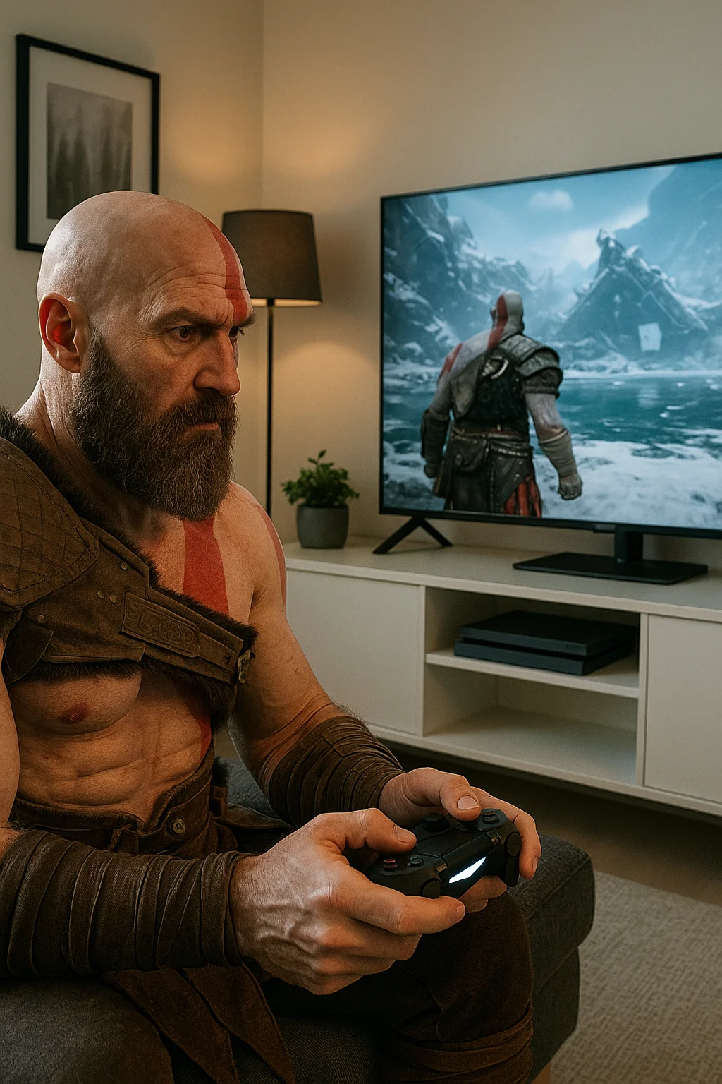 Kratos Playing God Of War Living Room 2